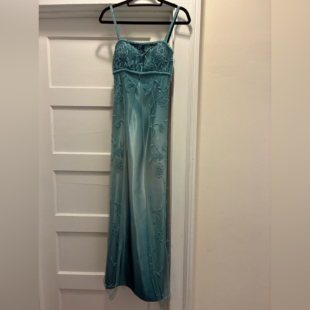 Vintage Y2K Jovani Ombré Teal Beaded Prom Dress